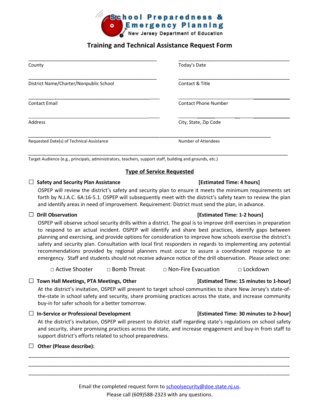 Training and Technical Assistance Request Form