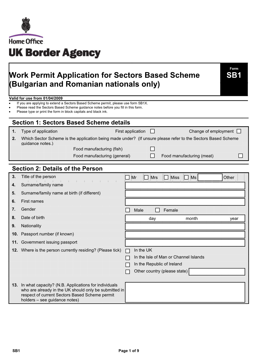 Work Permit Application for Sectors Based Scheme