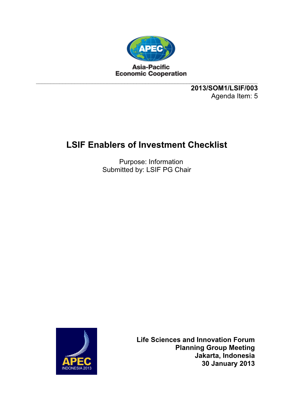 LSIF Enablers of Investment Checklist