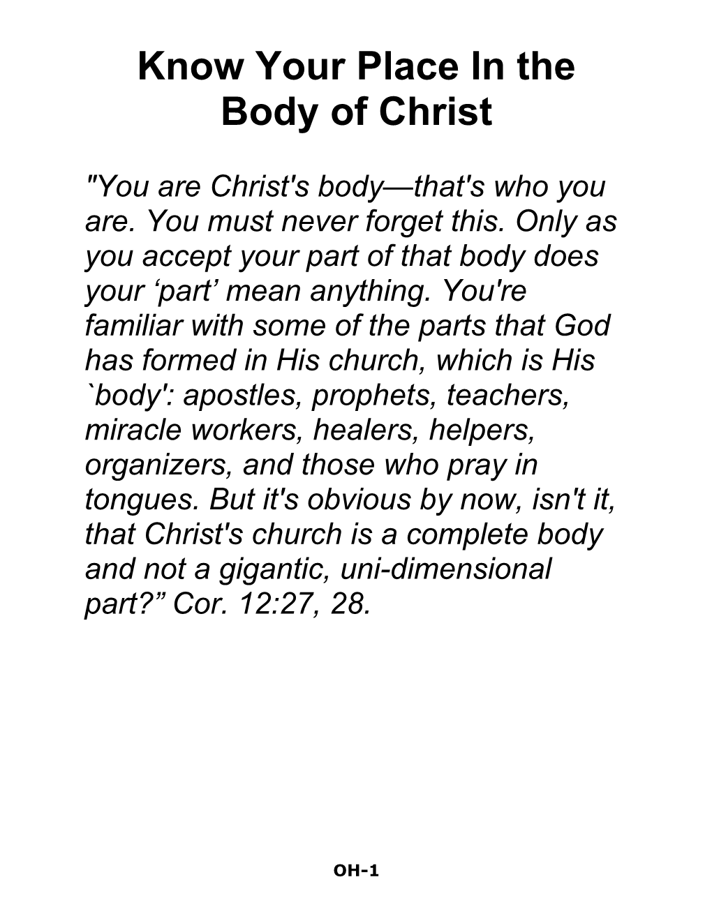 Know Your Place in the Body of Christ