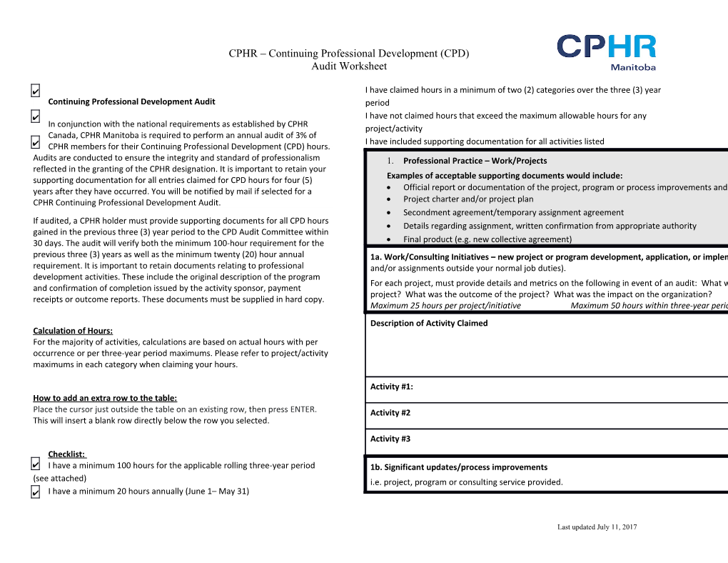 CPHR Continuing Professional Development (CPD)