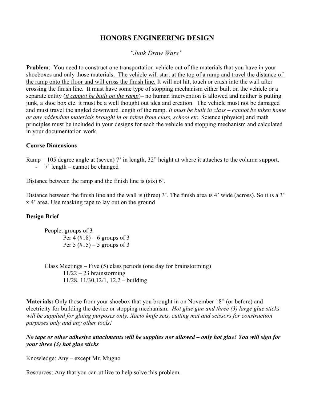 Honors Engineering Drawing