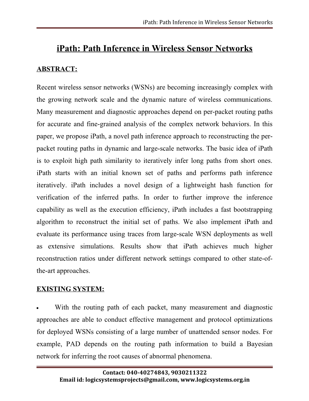 Ipath: Path Inference in Wireless Sensor Networks