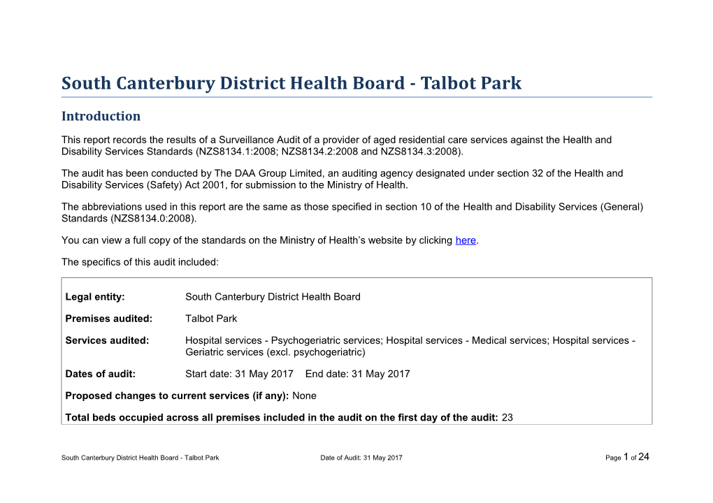 South Canterbury District Health Board - Talbot Park