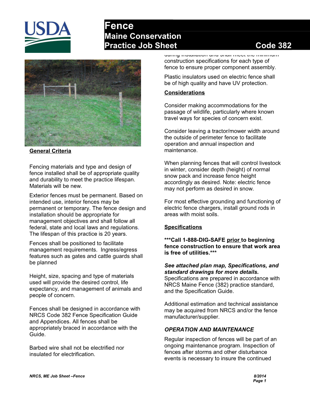 NRCS, ME Job Sheet Fence 8/2014