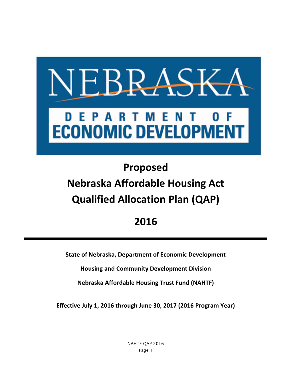 Nebraska Affordable Housing Actqualified Allocation Plan (QAP)