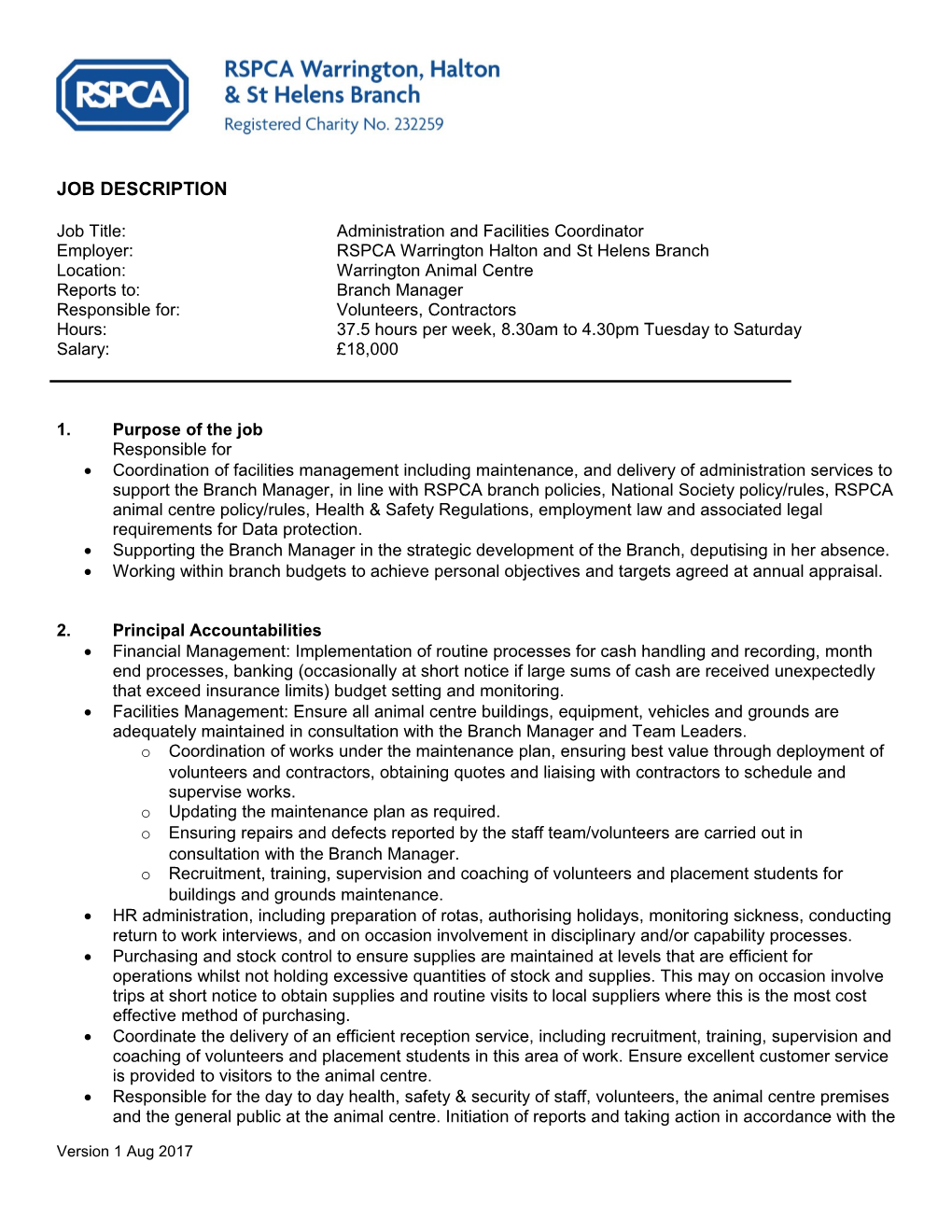 Job Title:Administration and Facilities Coordinator