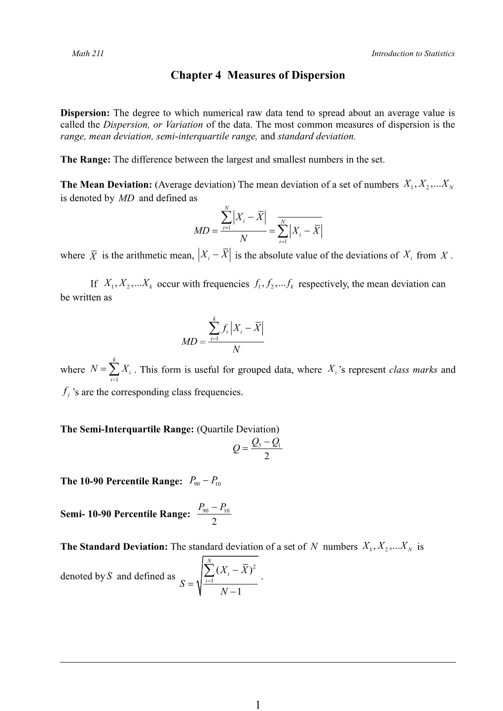 Chapter 4 Measures of Dispersion