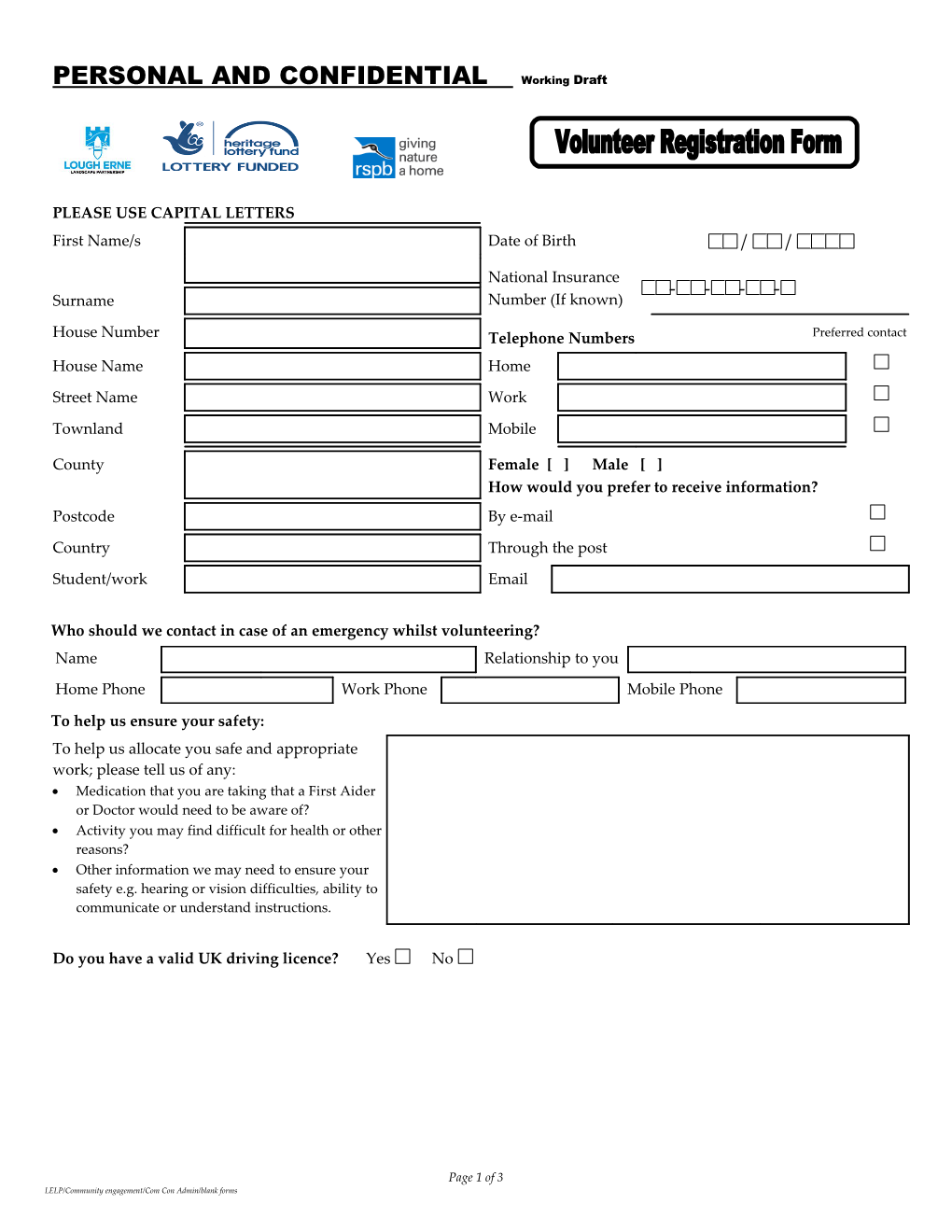 Standard Volunteer Registration Form - Form 3