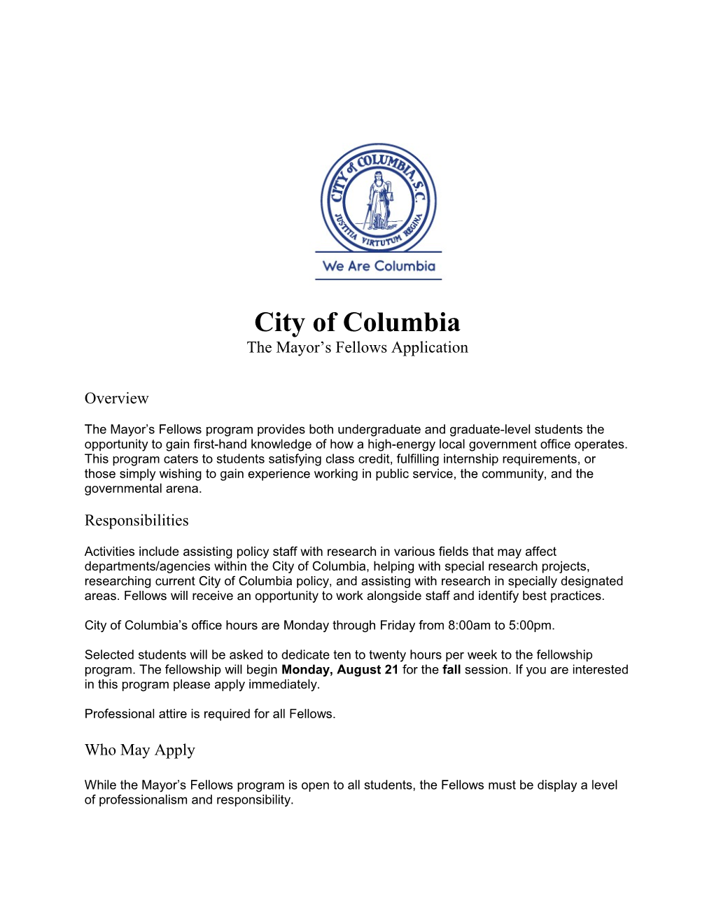 The Mayor S Fellows Application