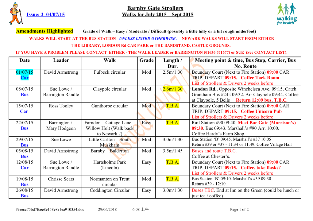 B.G.S. Walks Programme July 2015 - Sept 2015 Issue 2. 04-07-15