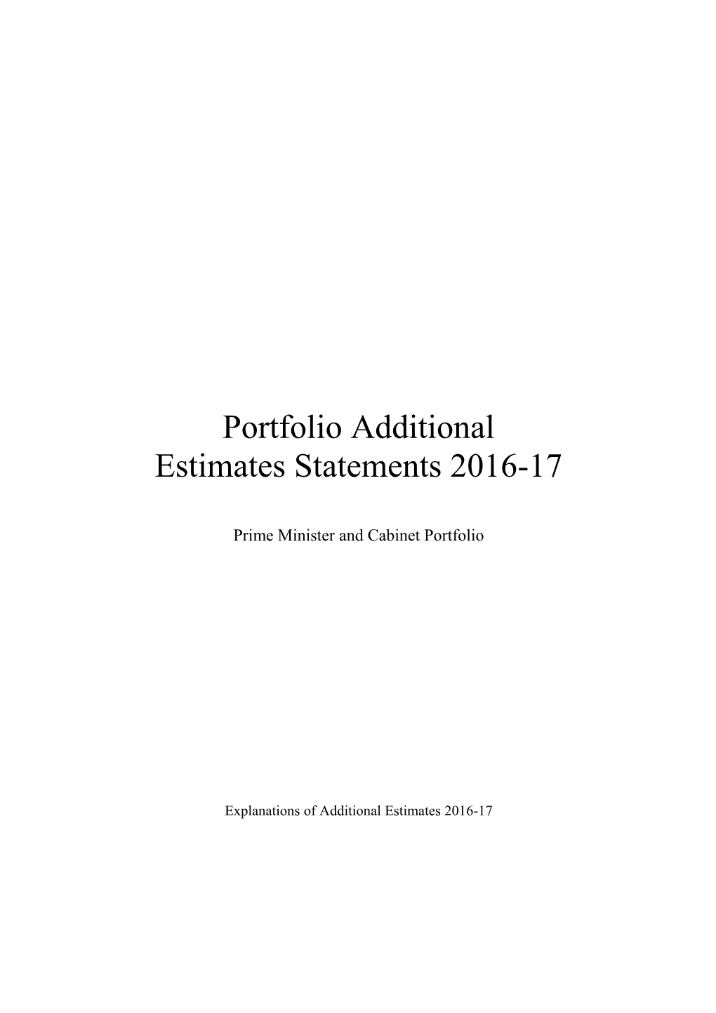 Portfolio Additional Estimates Statements 2016-17 - Prime Minister and Cabinet Portfolio