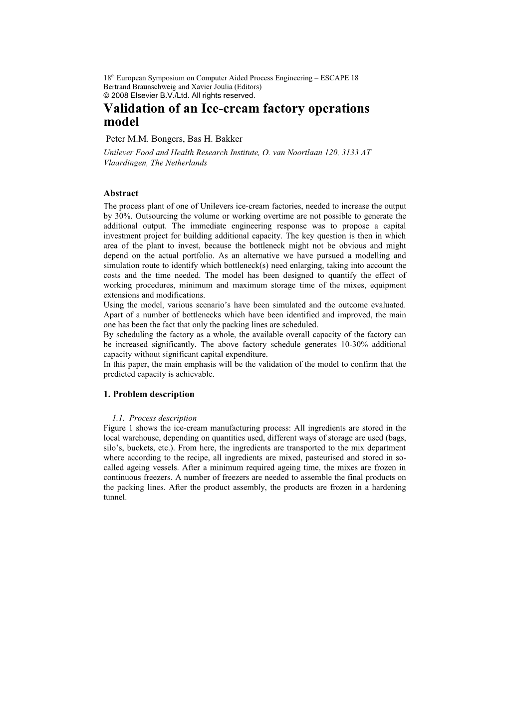 Validation of an Ice-Cream Factory Operations Model