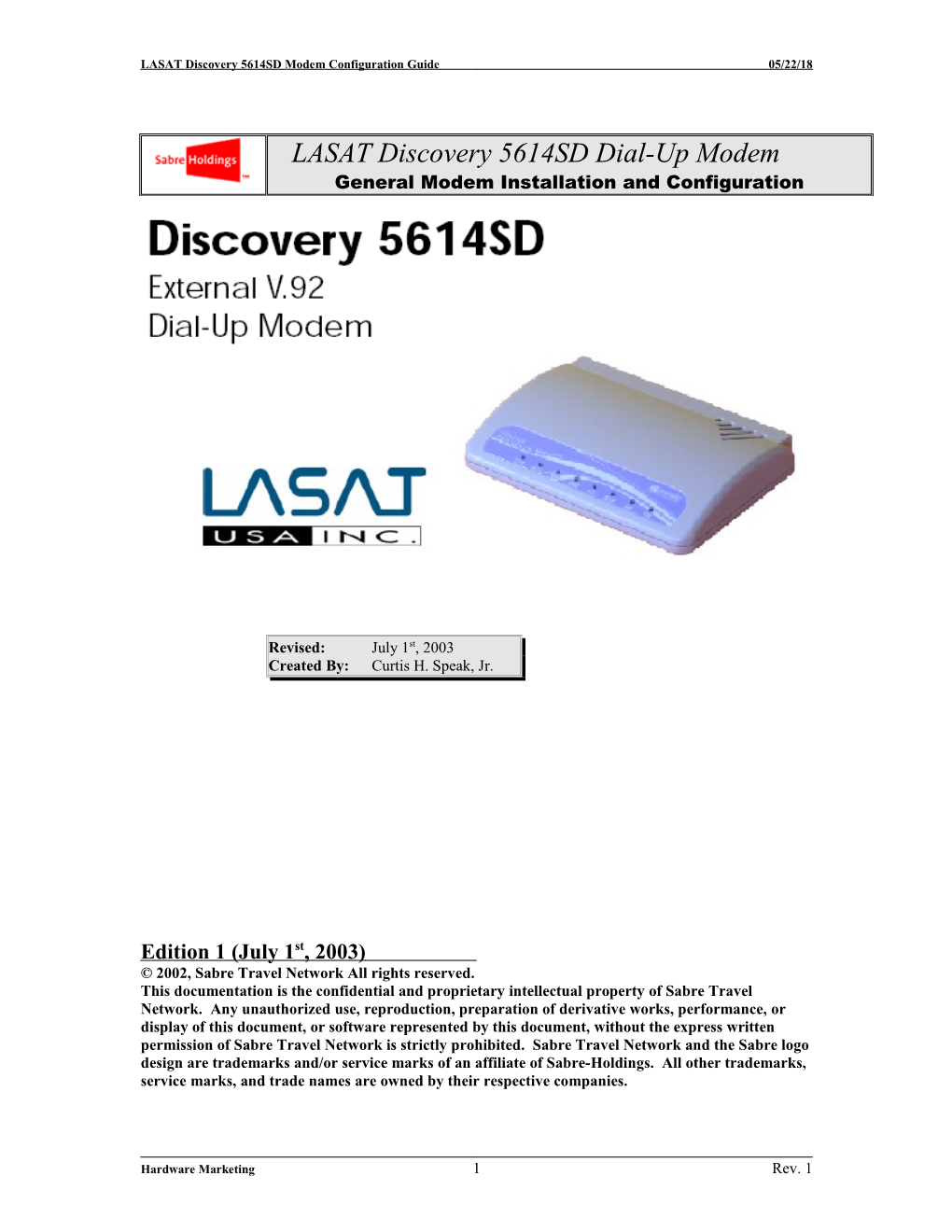 LASAT Discovery 5614SD Modem Configuration Guide 07/01/03
