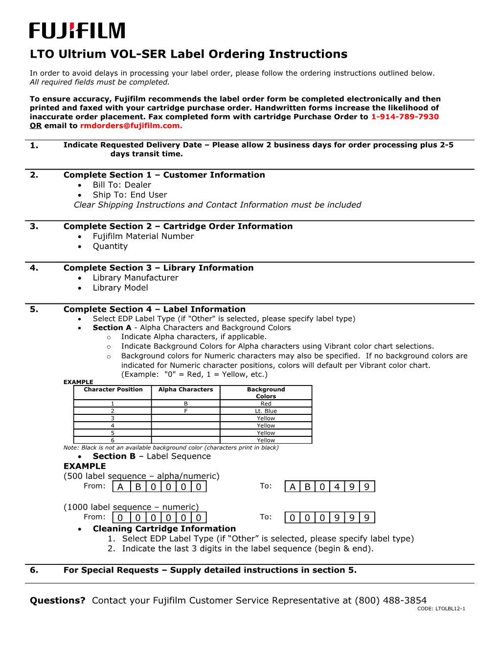 LTO Ultrium VOL-SER Label Ordering Instructions