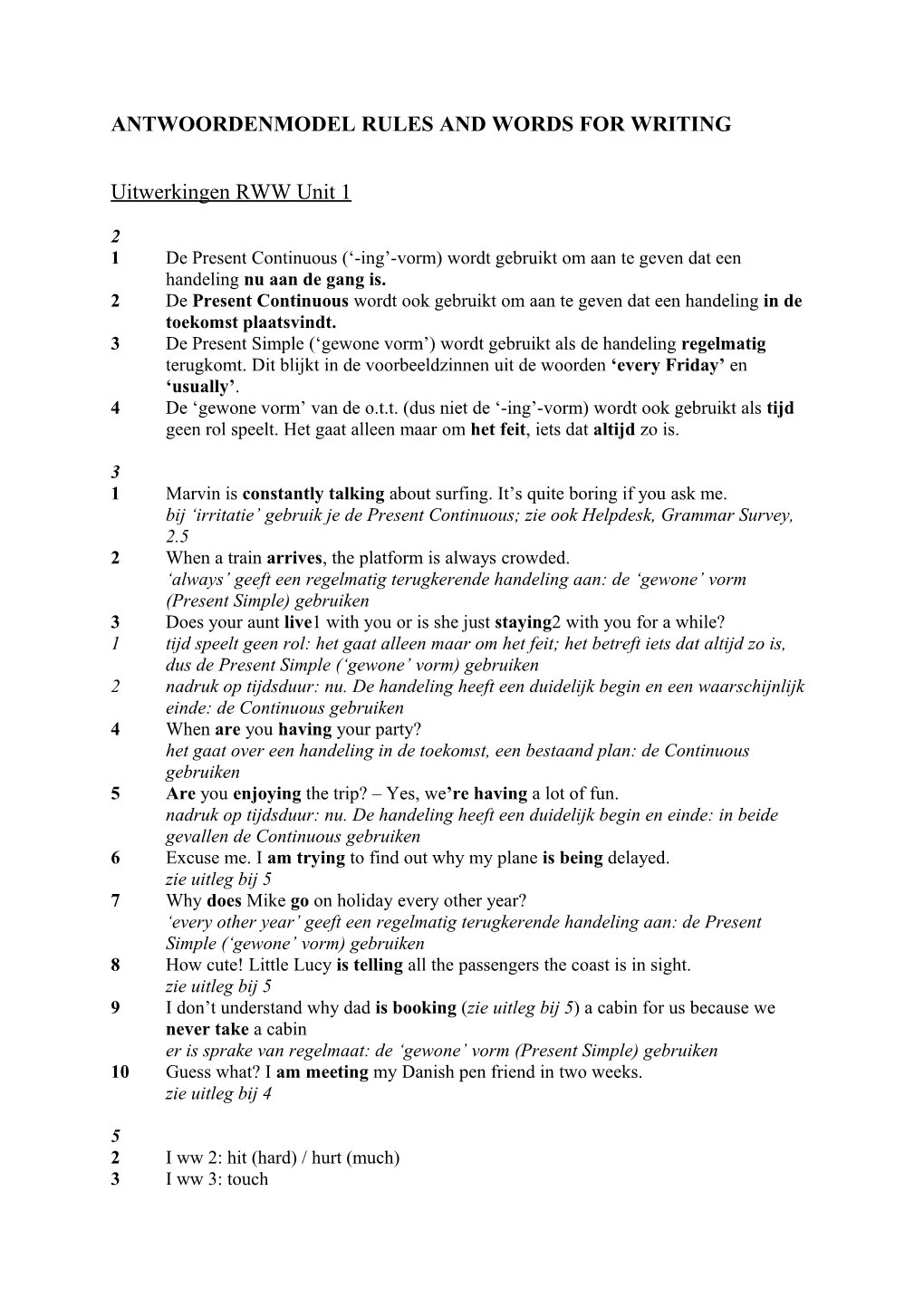 Antwoordenmodel Rules and Words for Writing