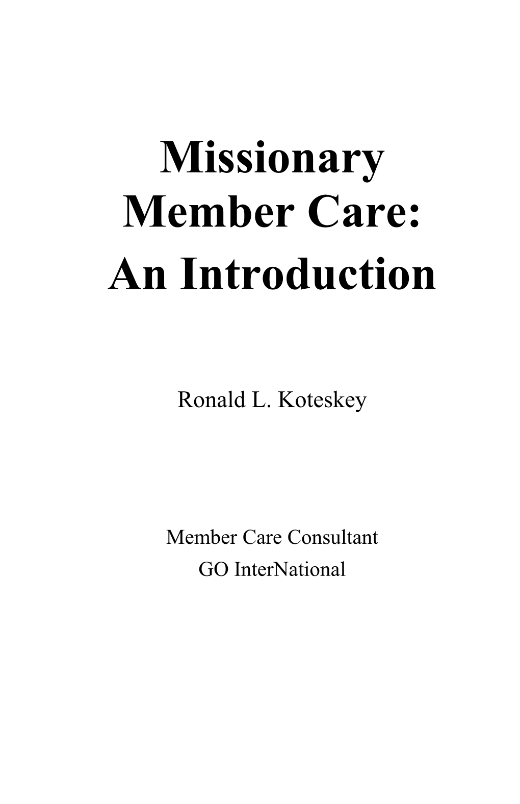 Missionary Member Care