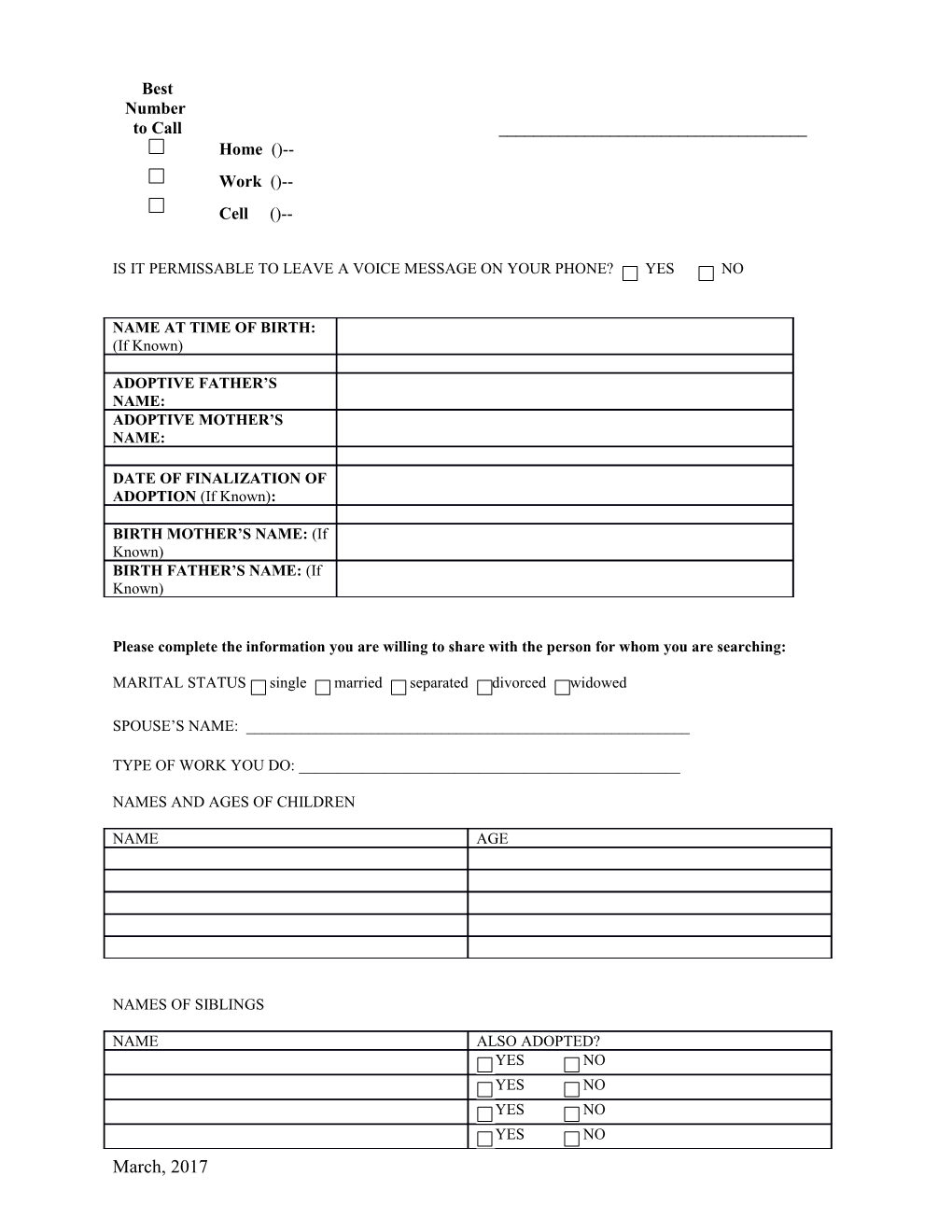 Request for Information Form