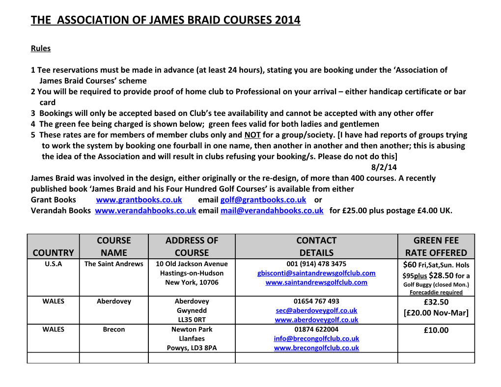 The Association of James Braid Courses 2014