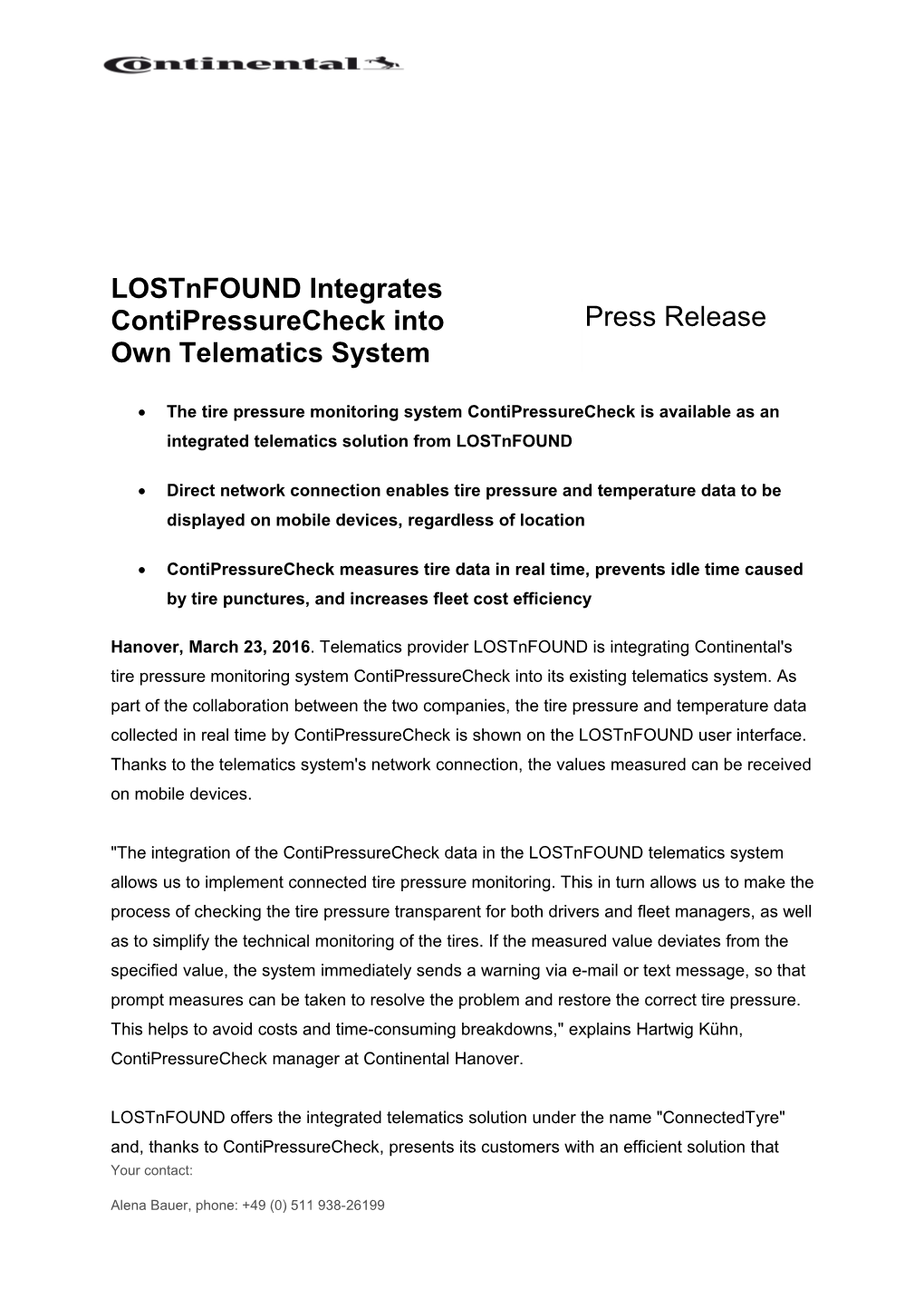 Lostnfound Integrates Contipressurecheck Into Own Telematics System