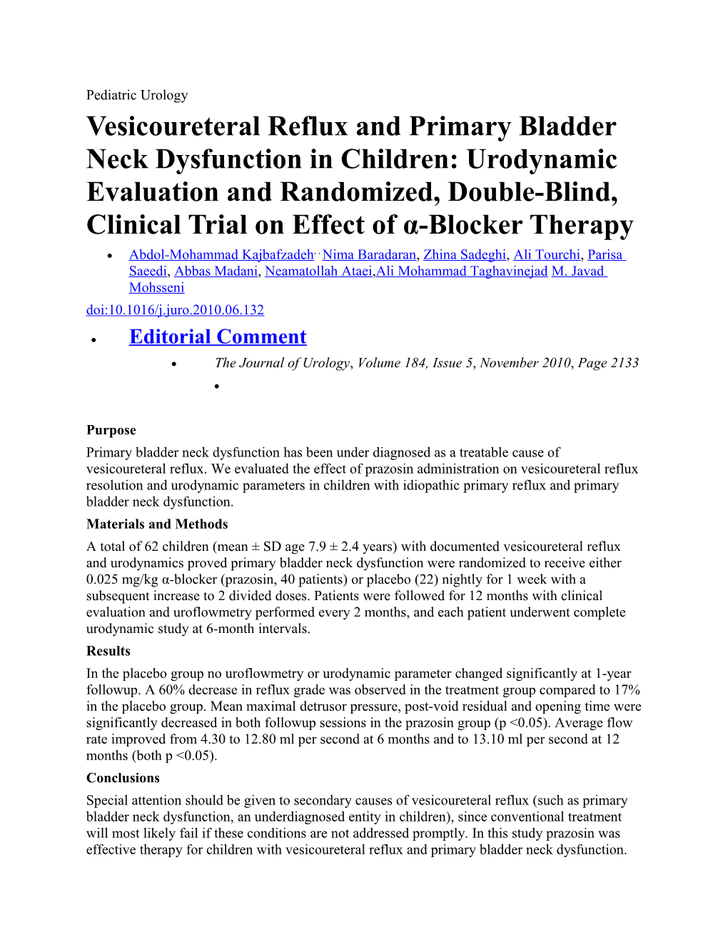 Vesicoureteral Reflux and Primary Bladder Neck Dysfunction in Children: Urodynamic Evaluation