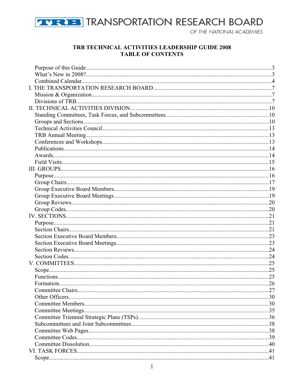 Trb Technical Activities Leadership Guide 2008