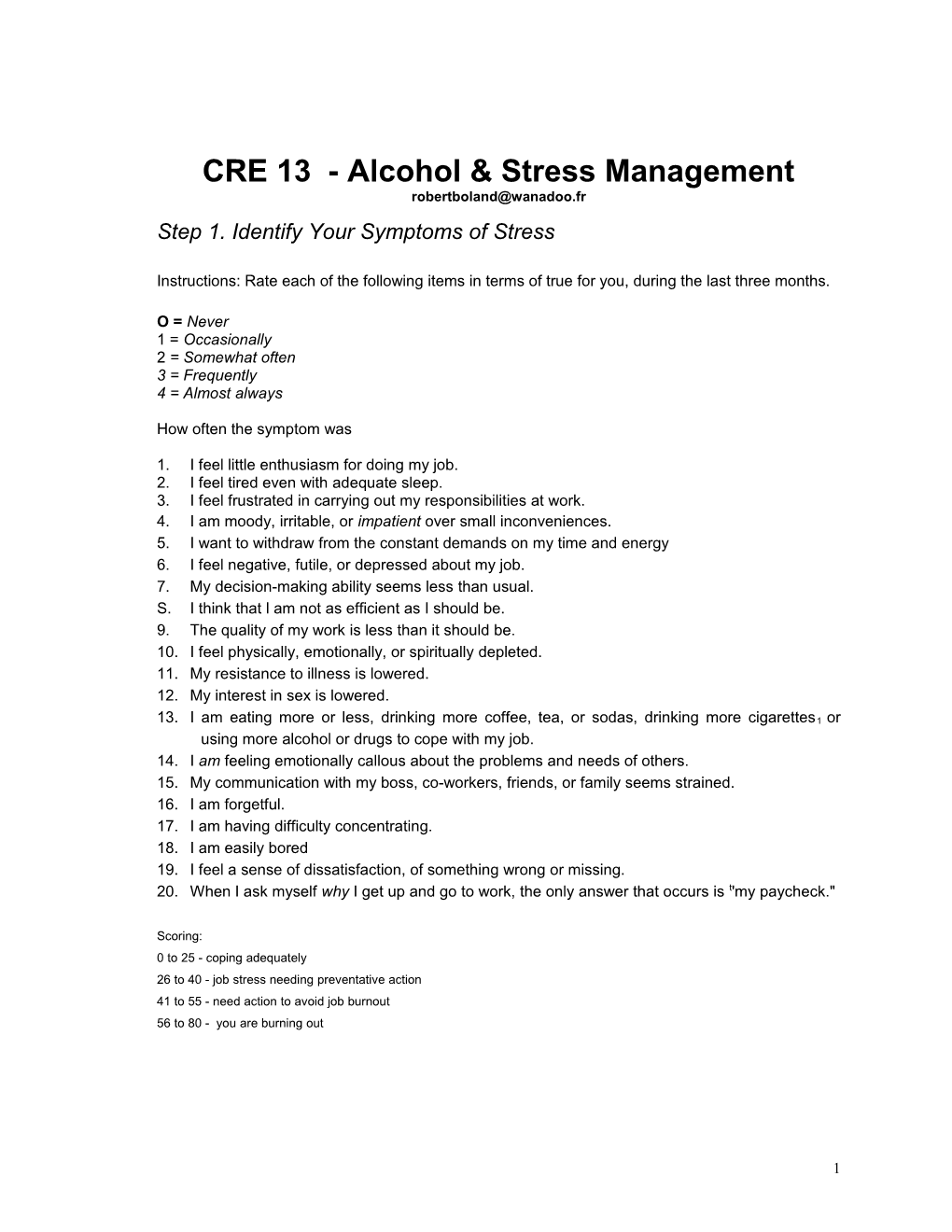 CRE 13 - Alcohol & Stress Management