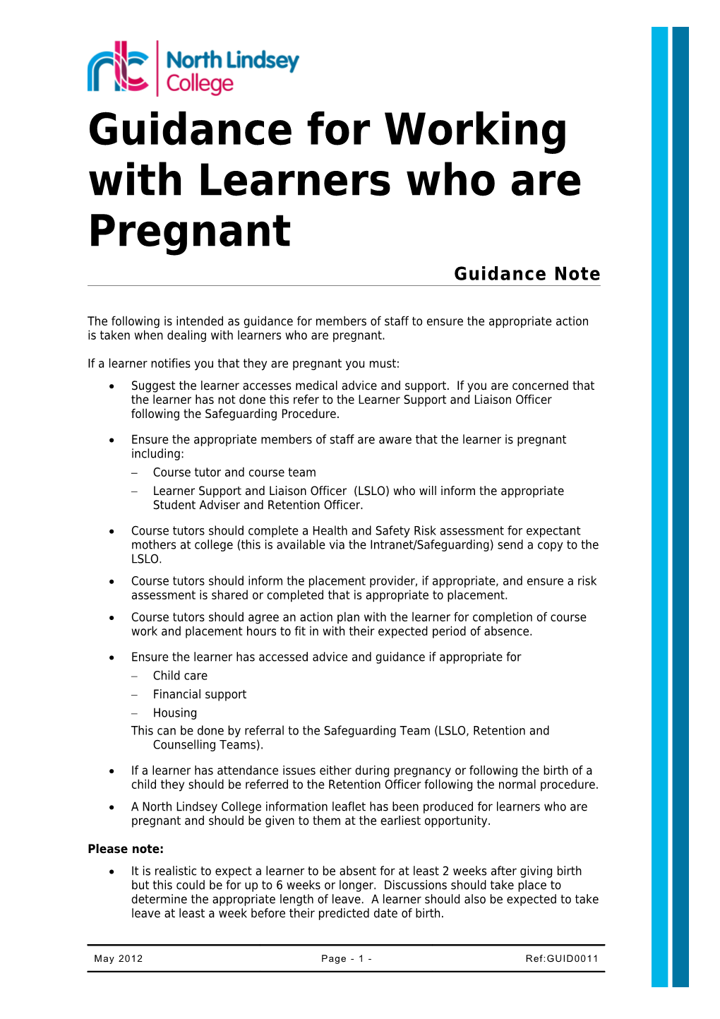 Guidance for Working with Learners Who Are Pregnant