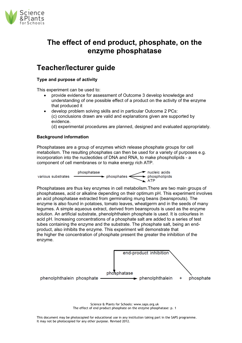 The Effect of End Product, Phosphate, on the Enzyme Phosphatase