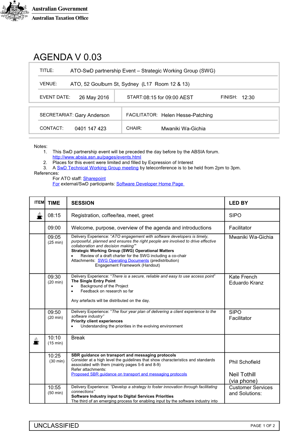 20160526 Strategic Working Group Agenda