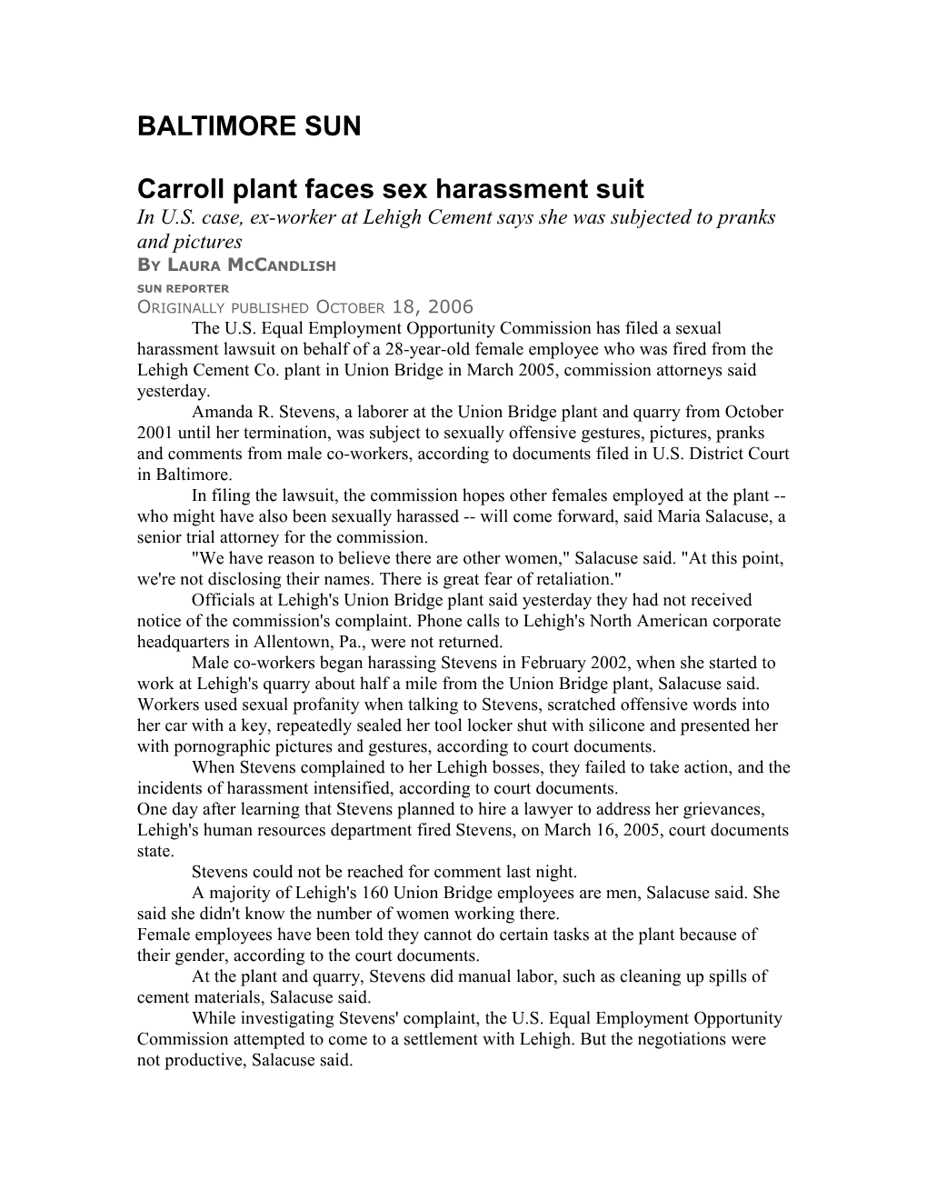 Carroll Plant Faces Sex Harassment Suit