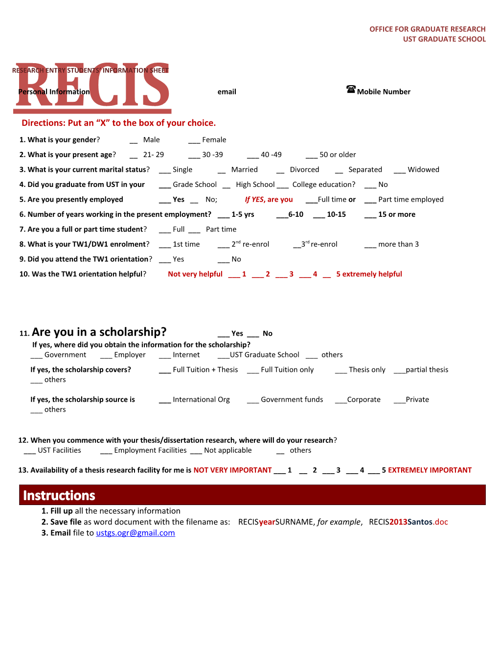 Research Entry Students Information Sheet