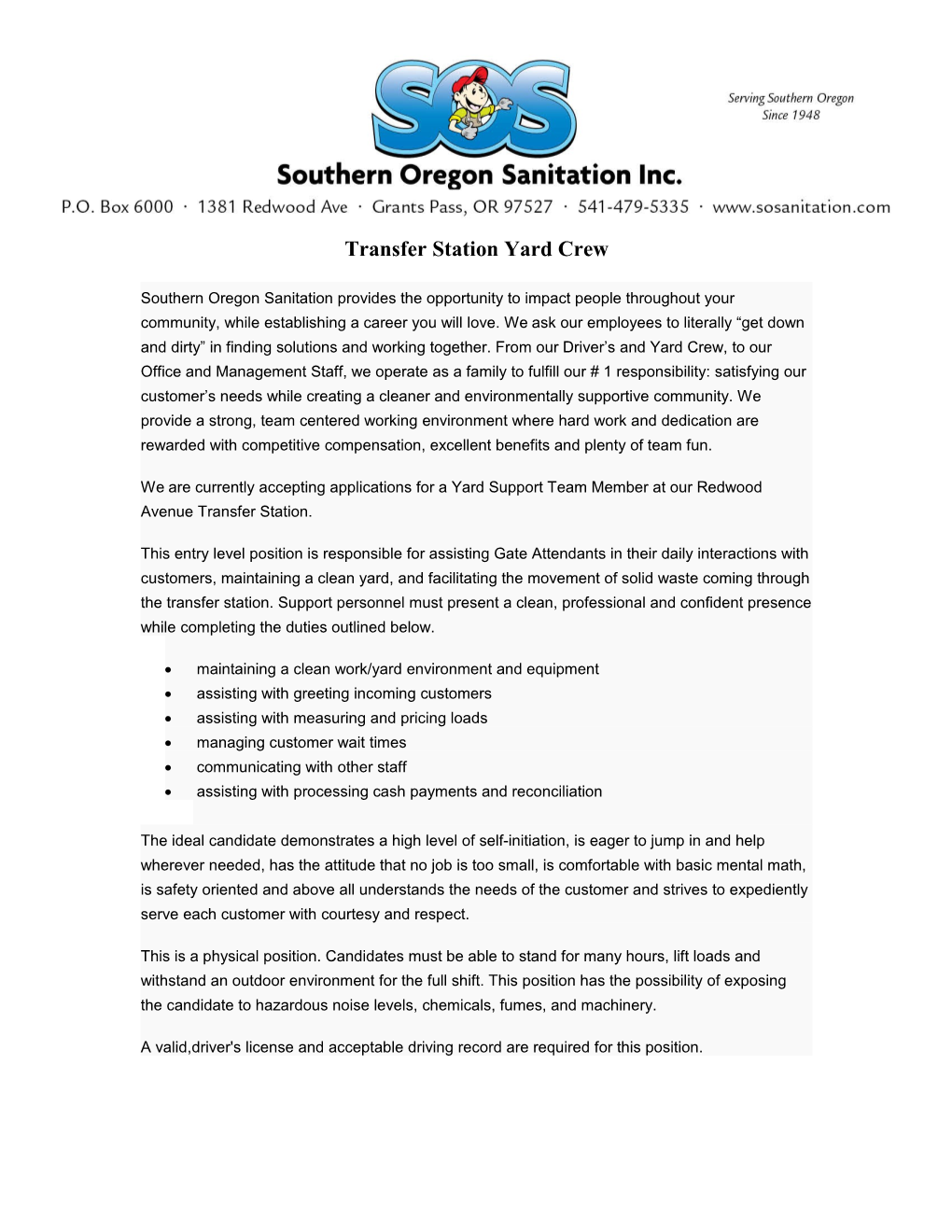 Southern Oregon Sanitation, Inc