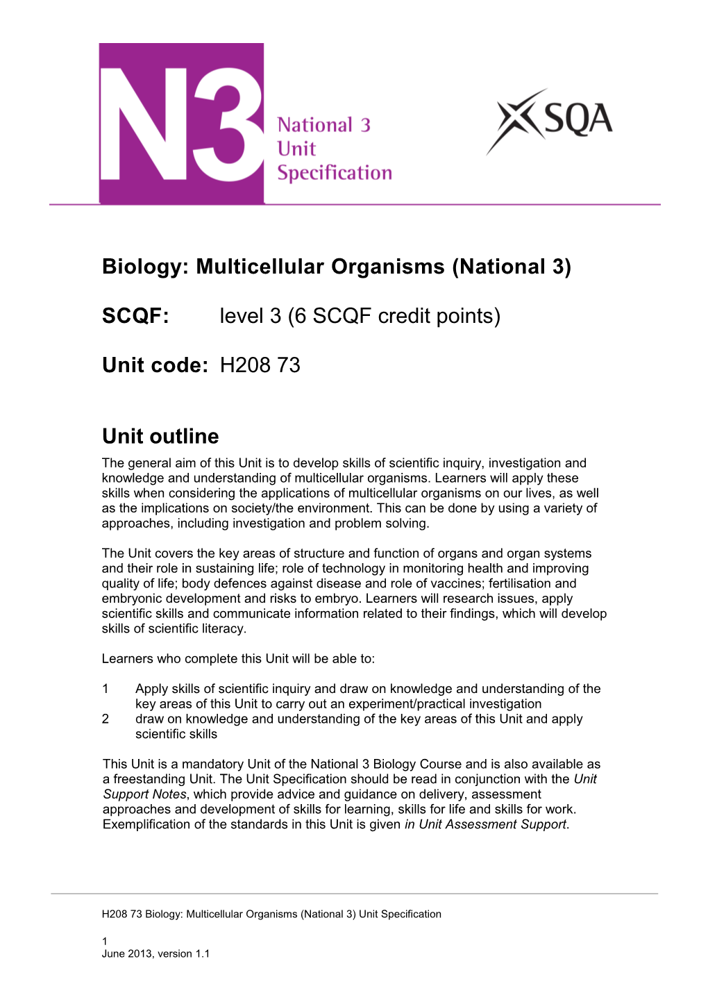 Biology: Multicellularorganisms (National 3)