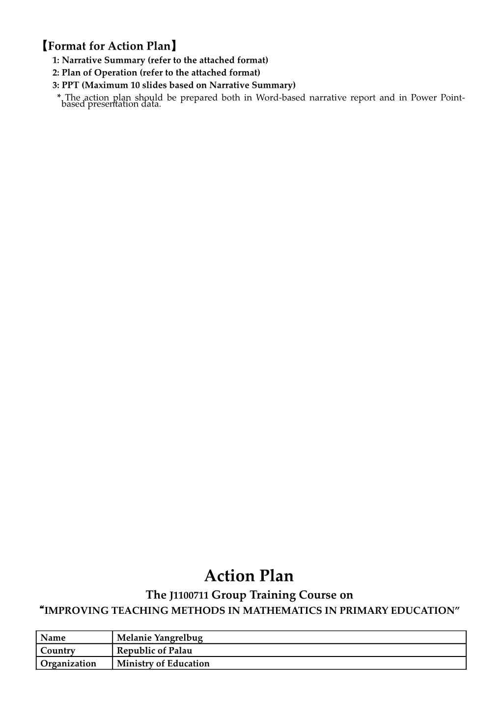 Format for Actionplan