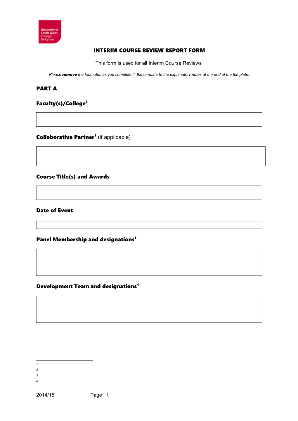 Interim Course Review Report Form