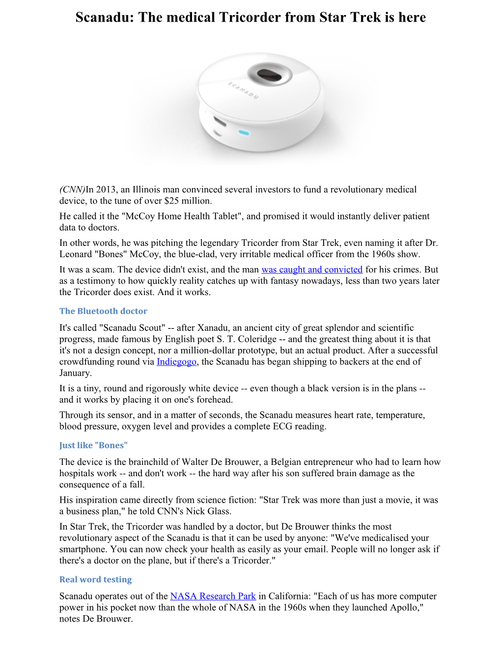 Scanadu: the Medical Tricorder from Star Trek Is Here