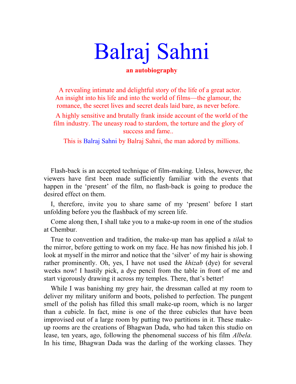 This Is Balraj Sahni by Balraj Sahni, the Man Adored by Millions