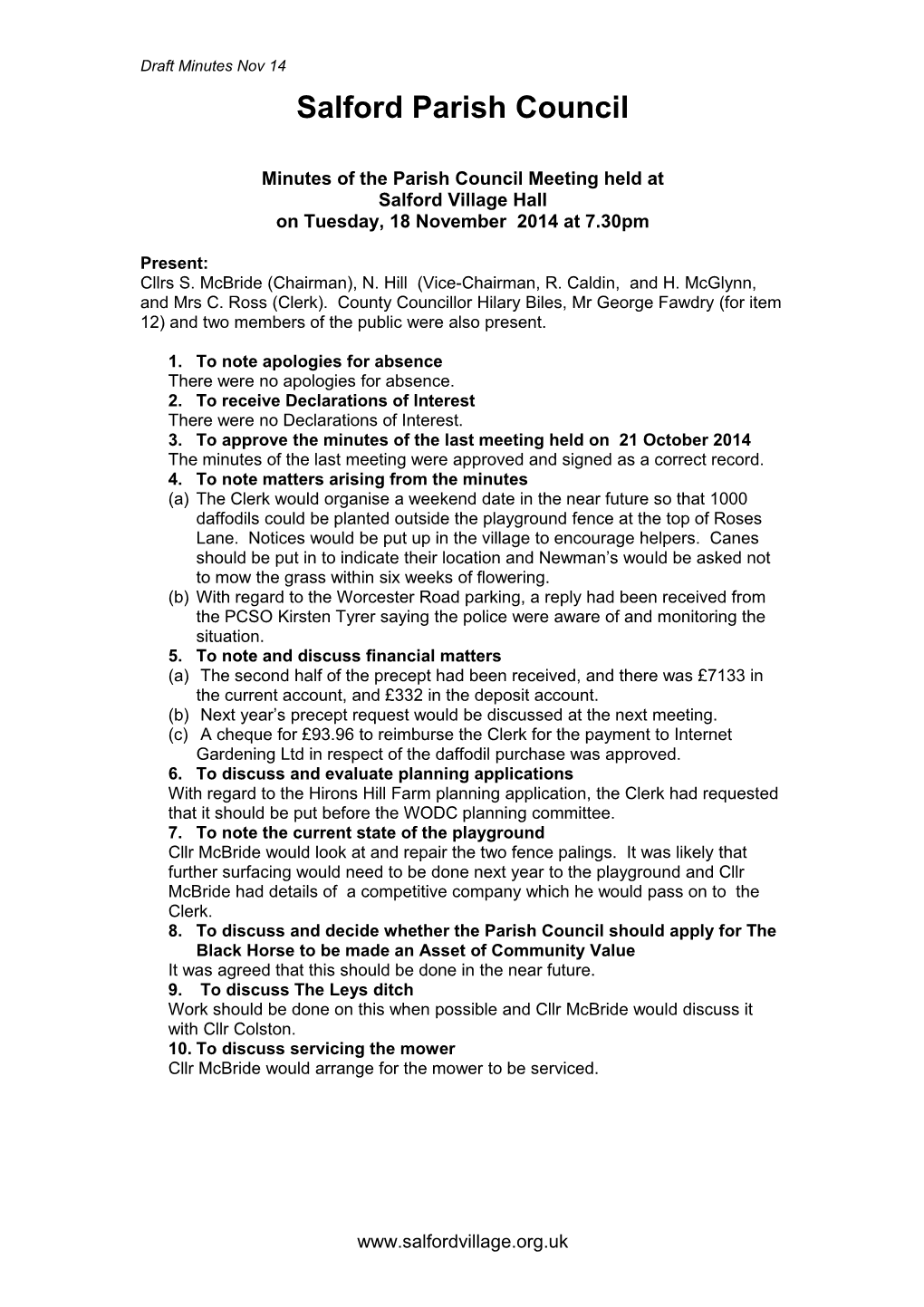 Minutes of the Parish Council Meeting Held At s1