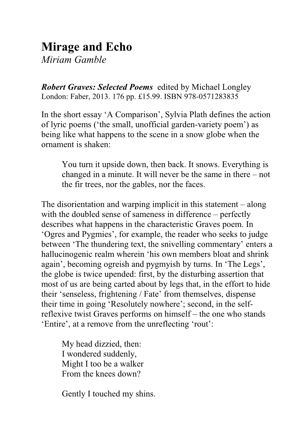 Robert Graves: Selected Poems Edited by Michael Longley
