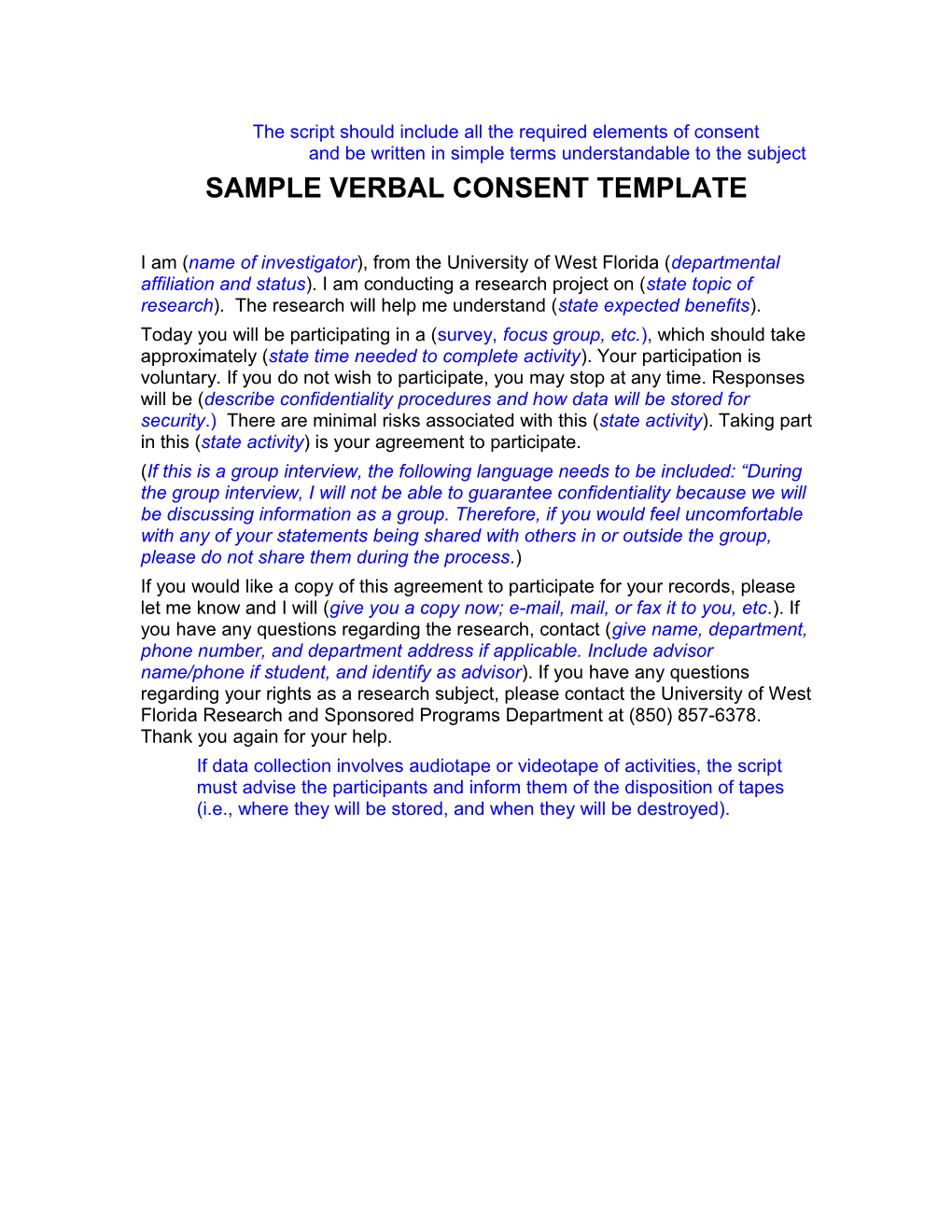 Sample Verbal Consent Template