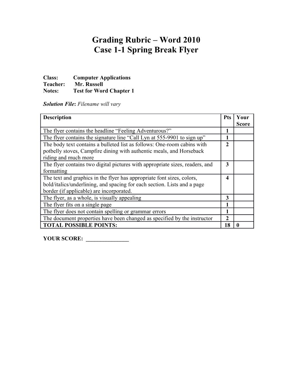 Case 1-1 Spring Break Flyer