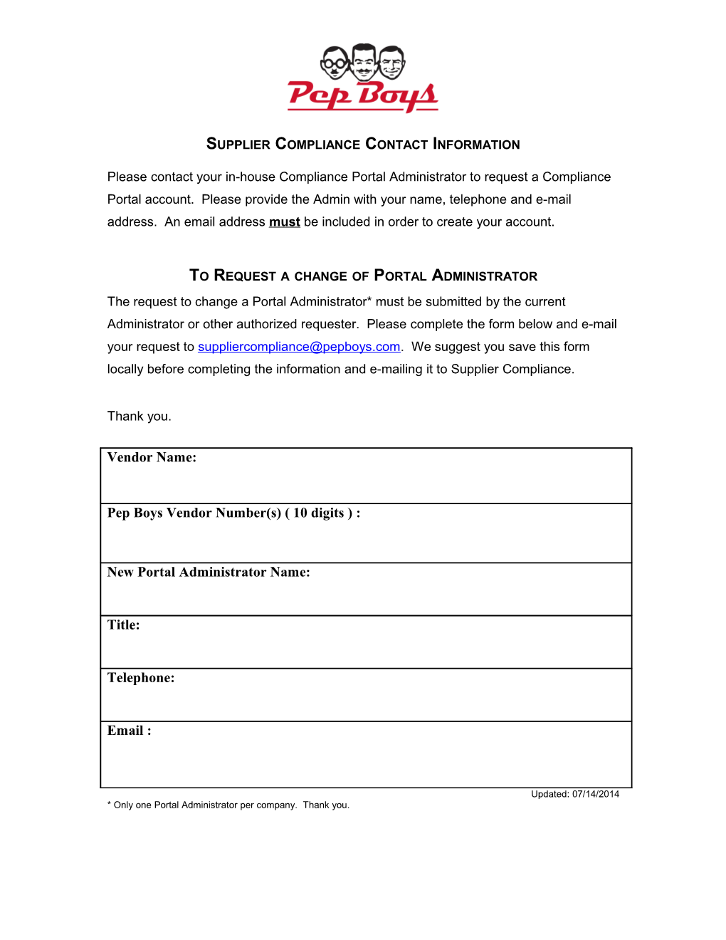 Supplier Compliance Contact Information