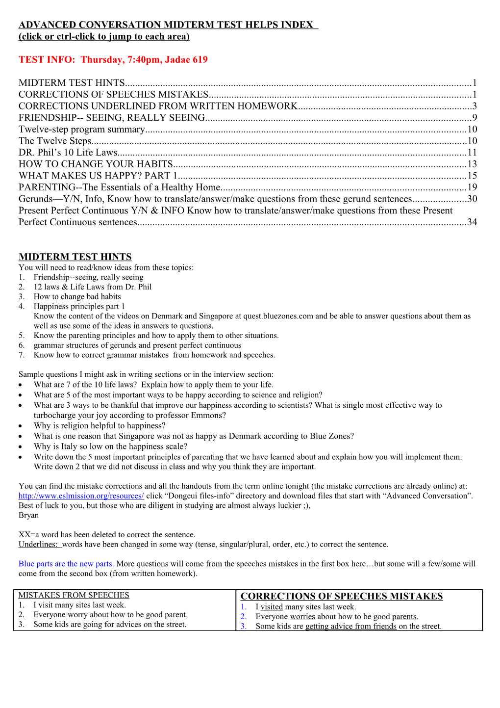 Advanced Conversation Midterm Test Helps Index