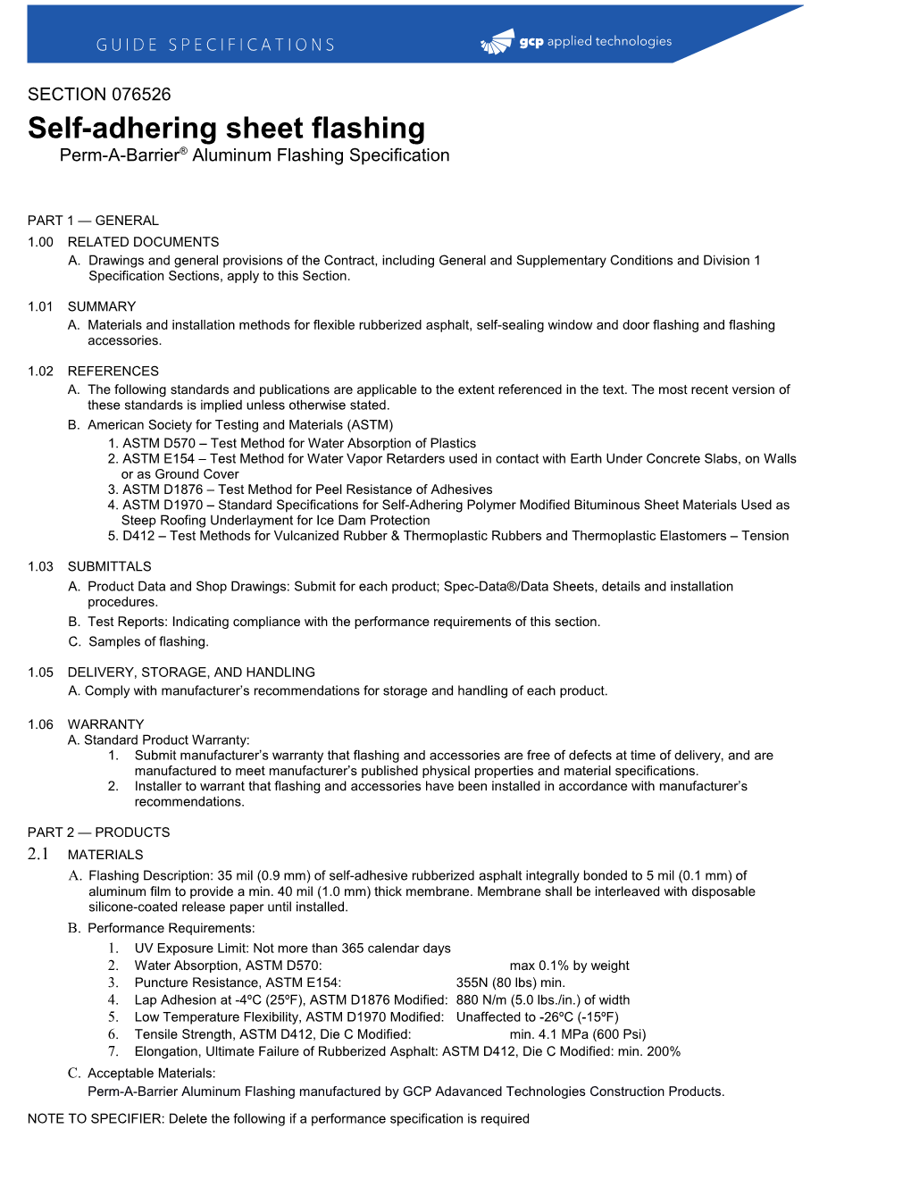 Self-Adhering Sheet Flashingperm-A-Barrier Aluminum Flashing Specification