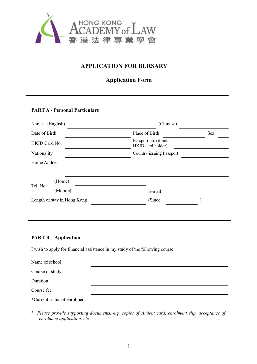 Application for Bursary