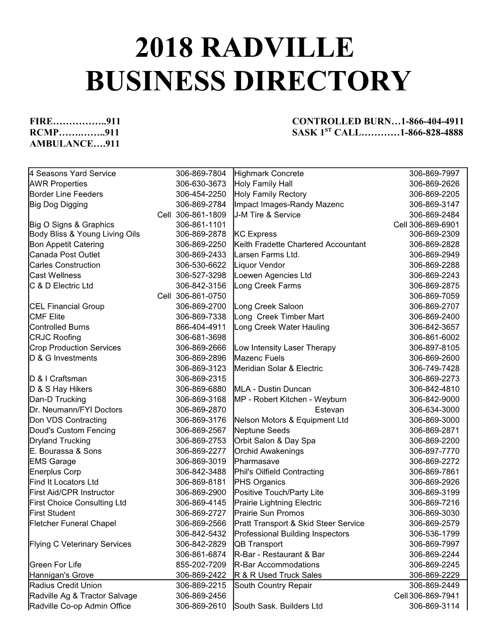 2016 Radville Business Directory