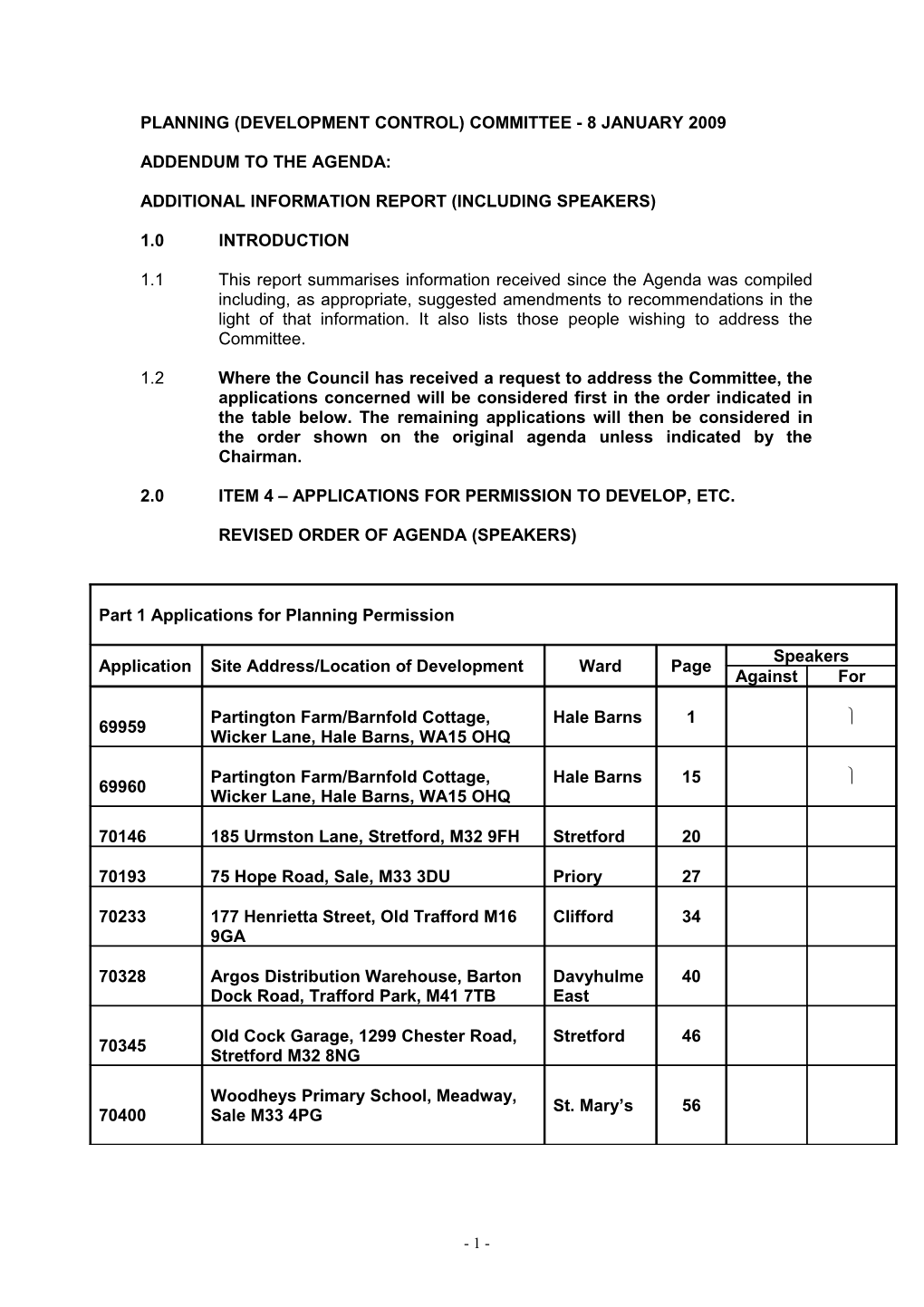 PDC Agenda Item 3 - Additional Information Report - 08/01/09