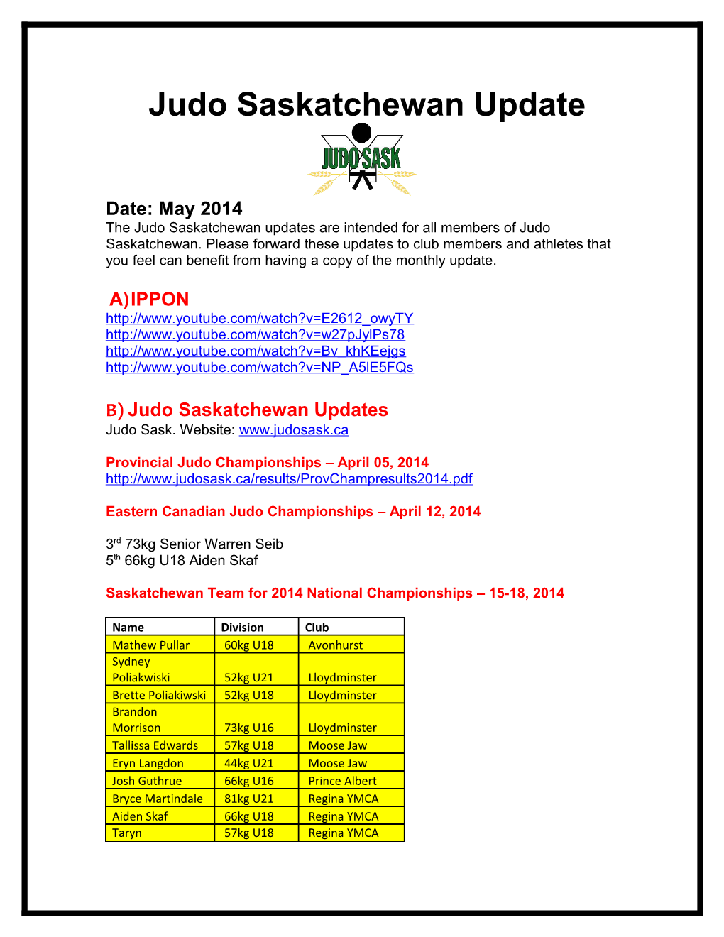 Judo Saskatchewan Weekly Updates s1