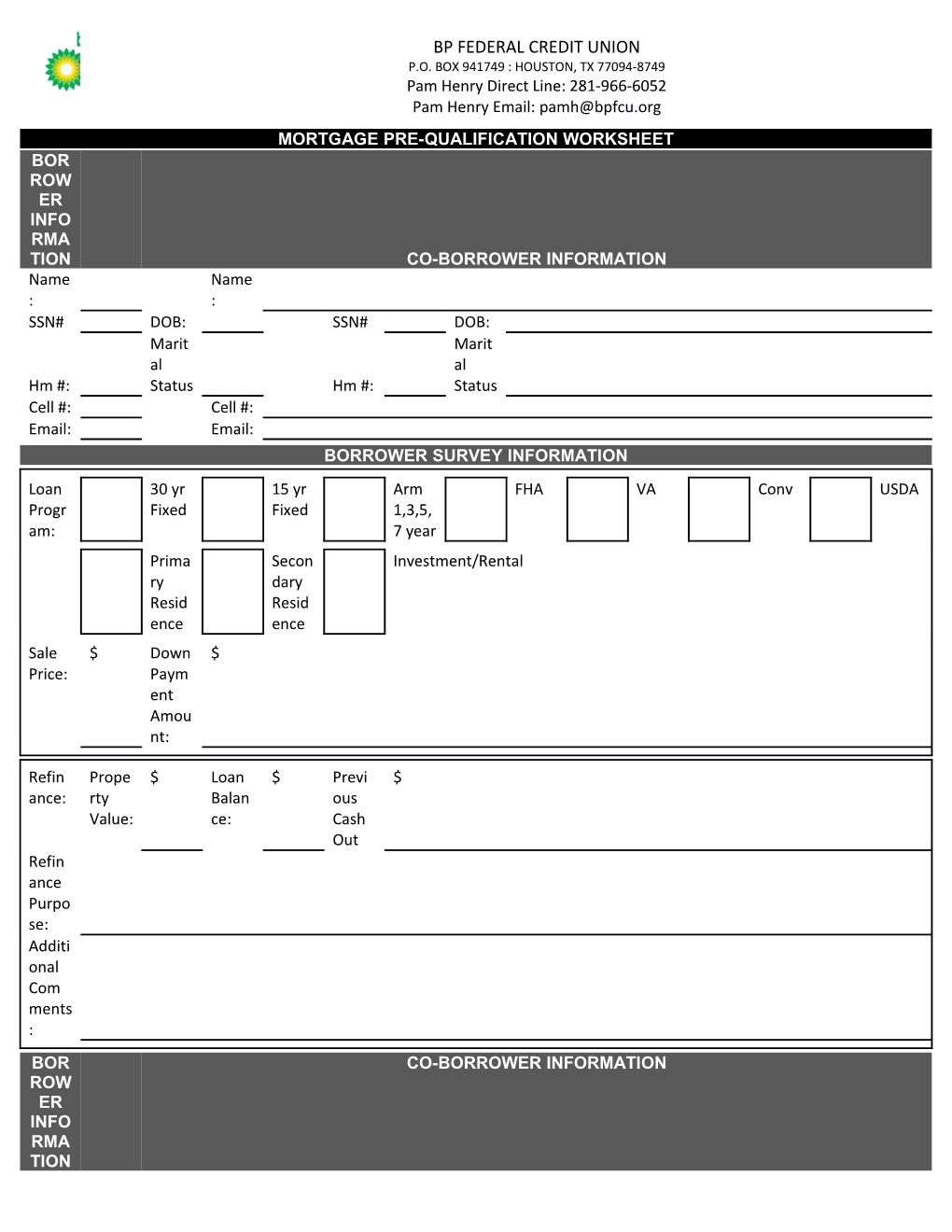 Mortgage Pre-Qualification Worksheet